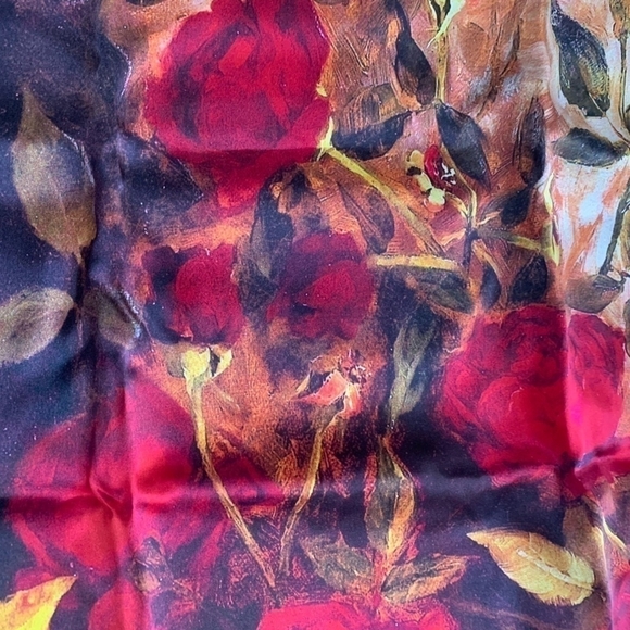 ASILK Red Watercolor Floral Mulberry Silk Scarf Wrap Cover Up NWT - Picture 7 of 9
